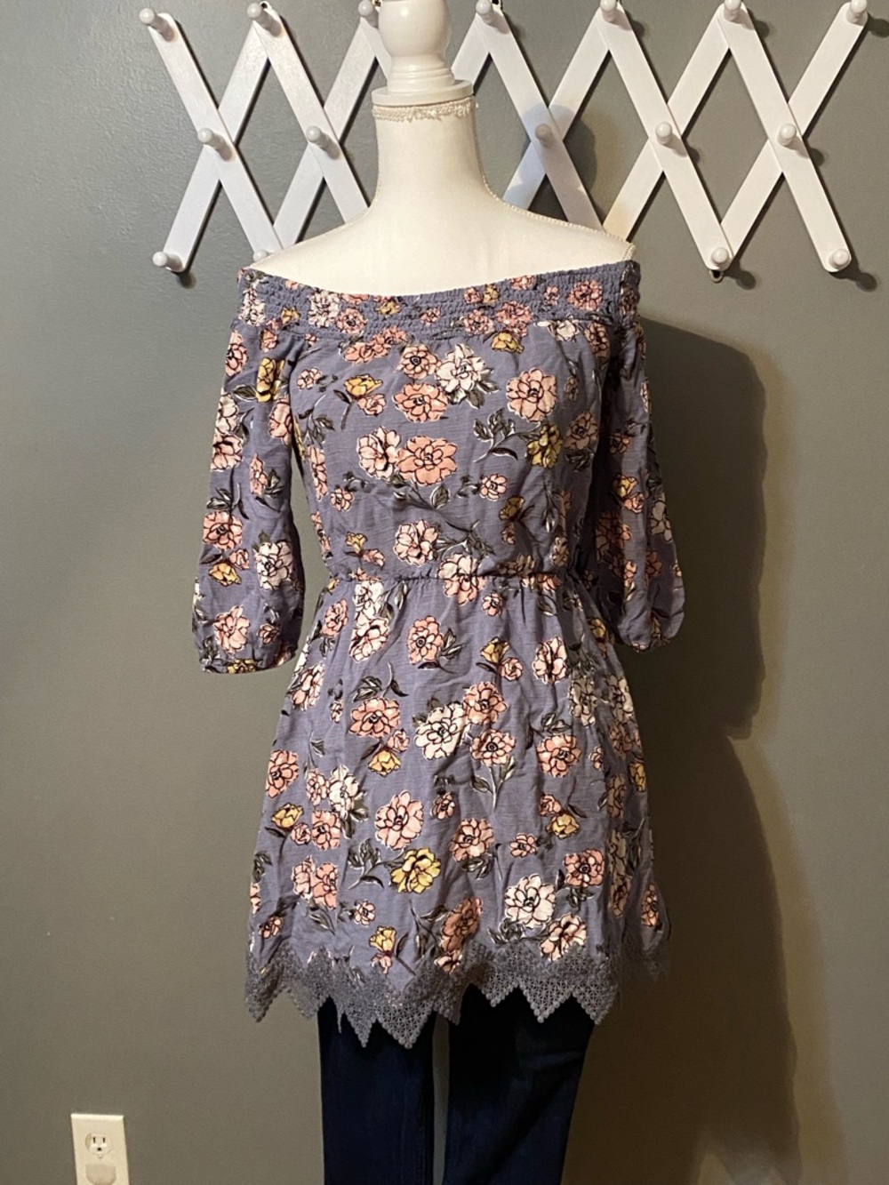 Three Hearts Lavender Floral Off-Shoulder Peasant Top